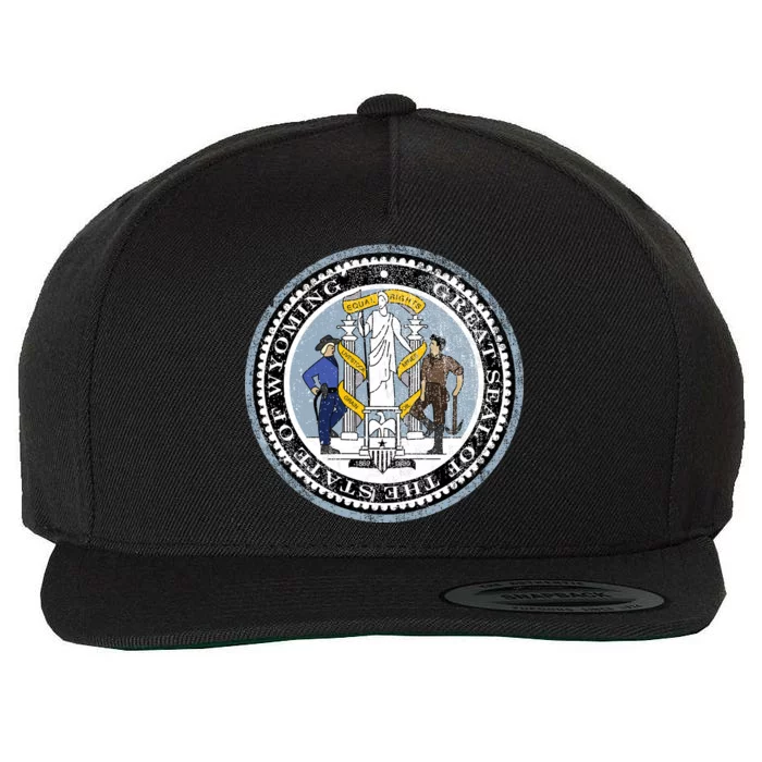 Wyoming Distressed State Seal Wool Snapback Cap