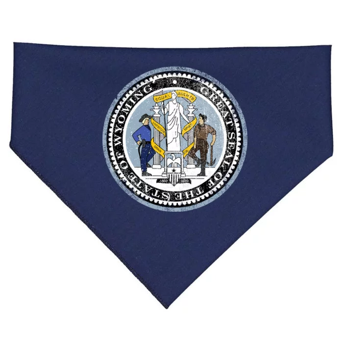 Wyoming Distressed State Seal USA-Made Doggie Bandana