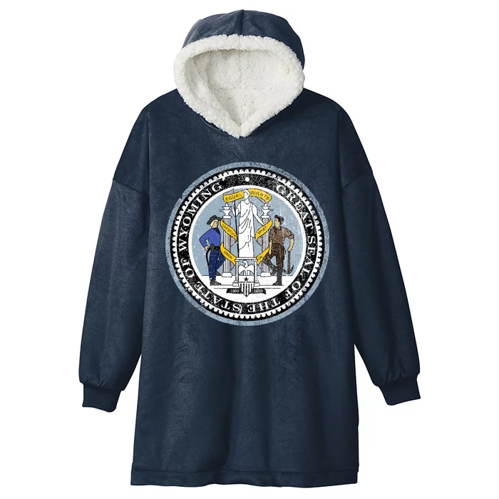 Wyoming Distressed State Seal Hooded Wearable Blanket