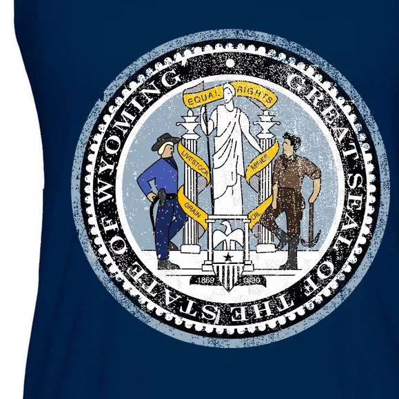 Wyoming Distressed State Seal Ladies Essential Flowy Tank