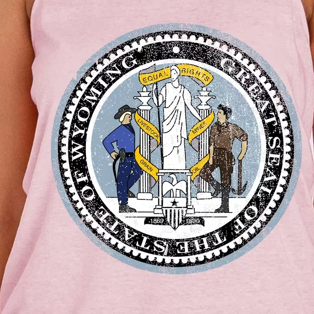 Wyoming Distressed State Seal Women's Knotted Racerback Tank