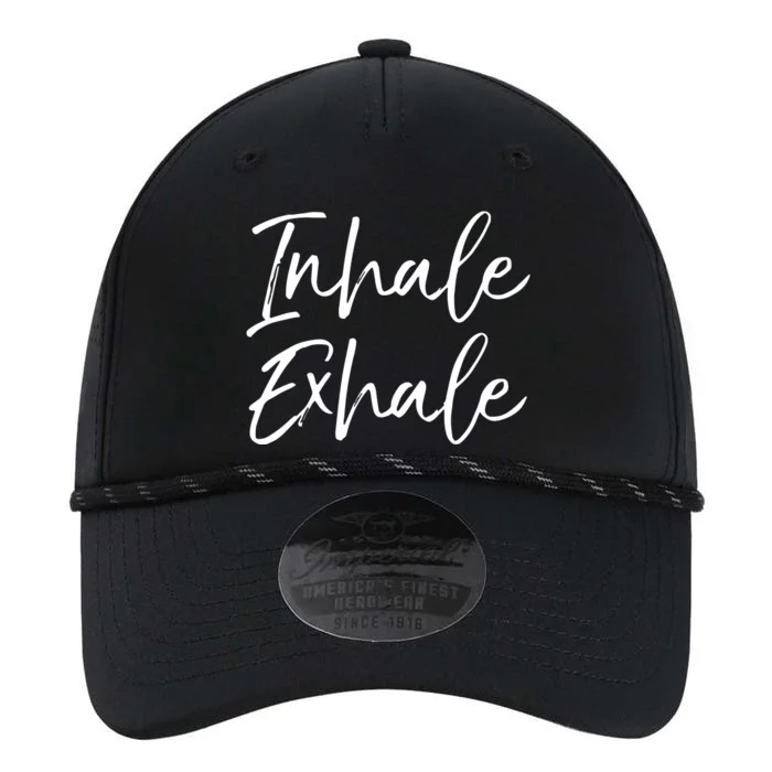 Womens Yoga Quote Gift For Women Cute Yoga Saying Inhale Exhale VNeck Performance The Dyno Cap