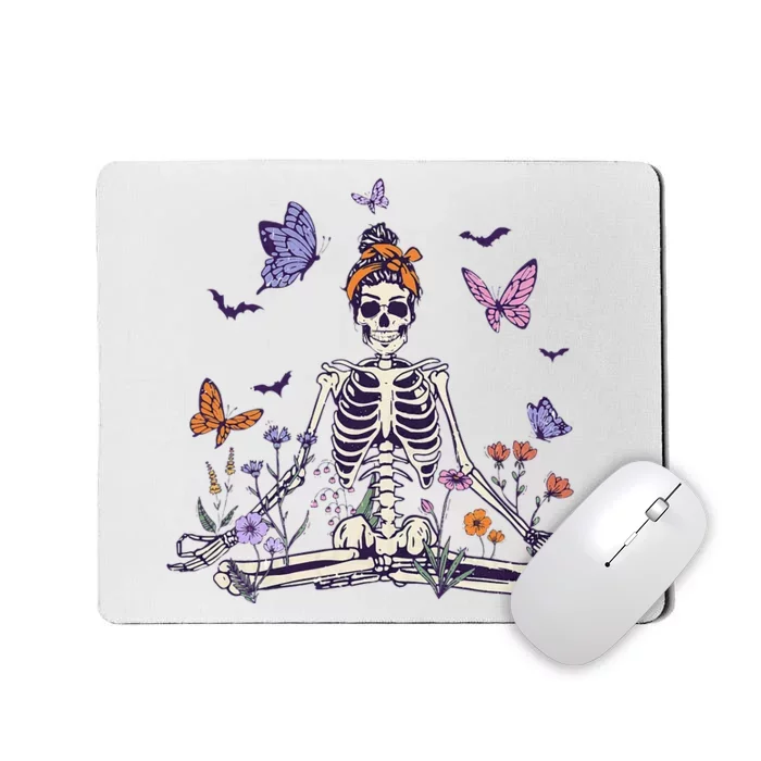 Women Yoga Skeleton Halloween Meditating Skeleton Mama Mousepad