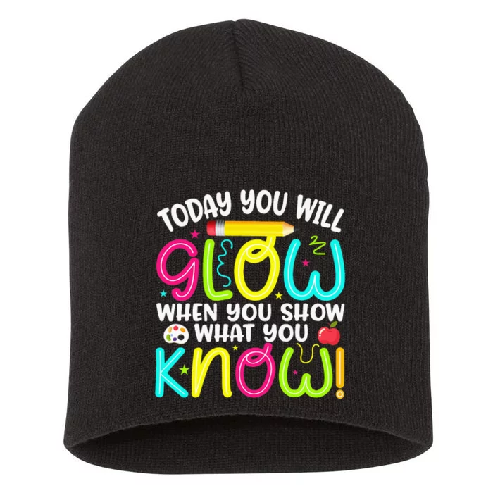 What You Show Rock The Testing Day Exam Teachers Short Acrylic Beanie