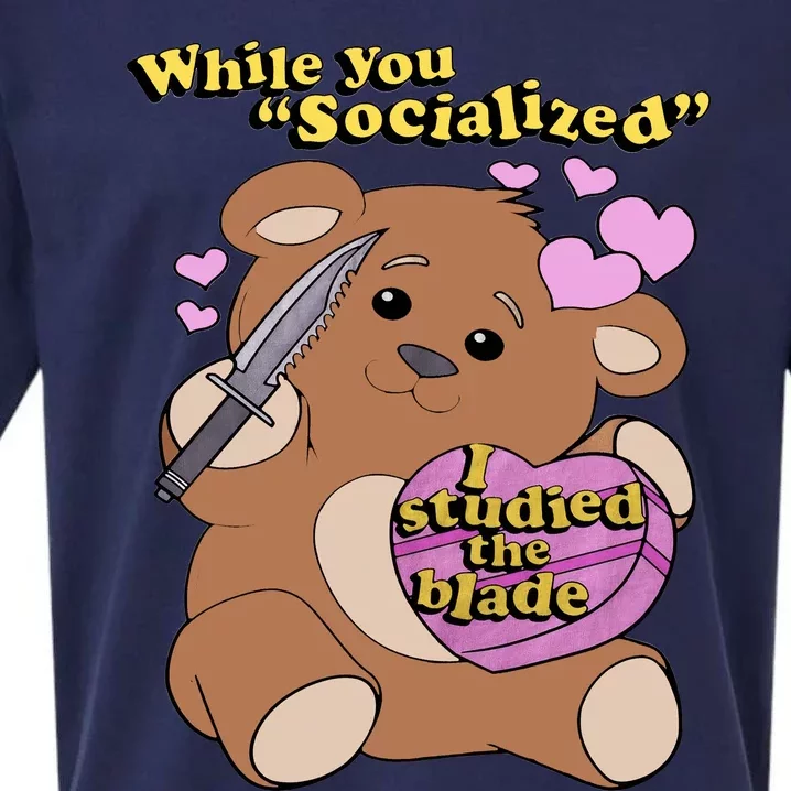 While You Socialized I Studied The Blade Funny Bear Lover Valentine's Day Sueded Cloud Jersey T-Shirt