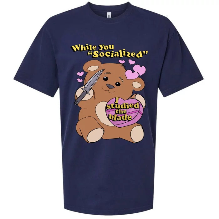 While You Socialized I Studied The Blade Funny Bear Lover Valentine's Day Sueded Cloud Jersey T-Shirt