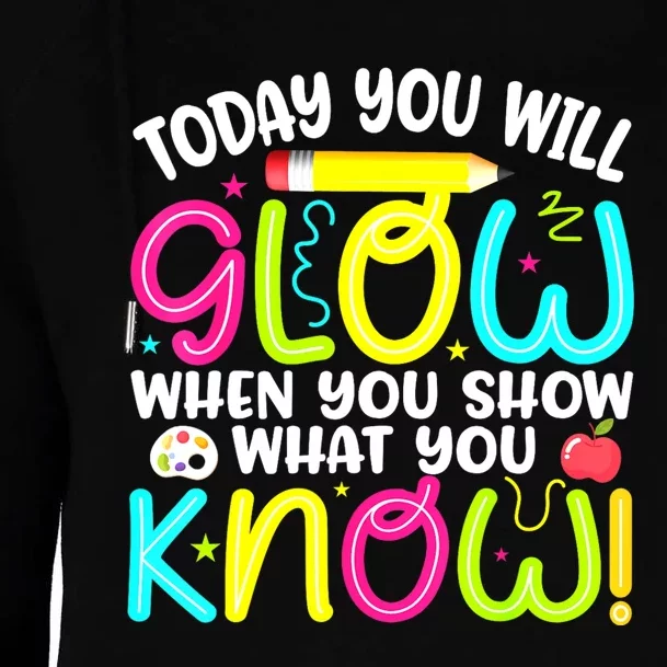 What You Show Rock The Testing Day Exam Teachers Students Womens Funnel Neck Pullover Hood