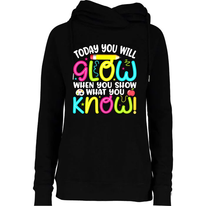 What You Show Rock The Testing Day Exam Teachers Students Womens Funnel Neck Pullover Hood