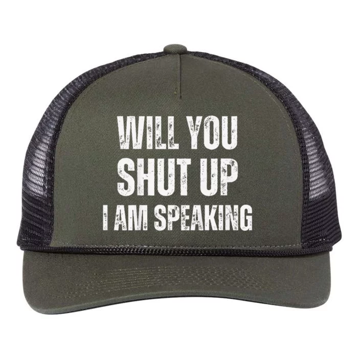 Will You Shut Up I Am Speaking Kamala Harris Madam President Retro Rope Trucker Hat Cap