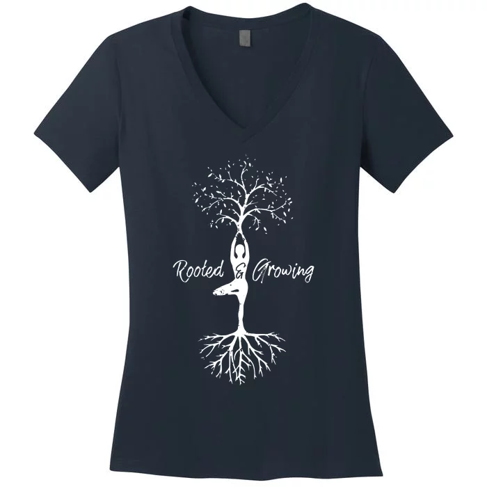 Womens Yoga Tree Of Life With Sayings Vriksasana Hatha Pose Women's V-Neck T-Shirt