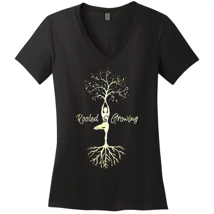 Womens Yoga Tree Of Life With Sayings Vriksasana Hatha Pose Women's V-Neck T-Shirt