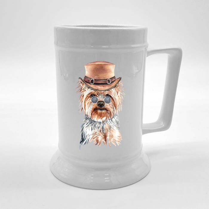 Watercolor Yorkie Yorkshire Terrier Owners Gift Front & Back Beer Stein