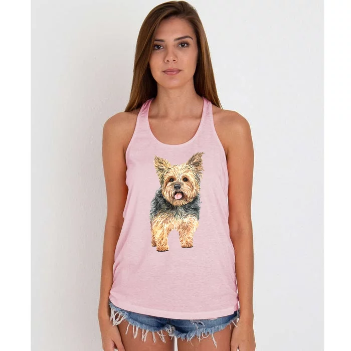 Watercolor Yorkie Yorkshire Terrier Owners Gift Women's Knotted Racerback Tank