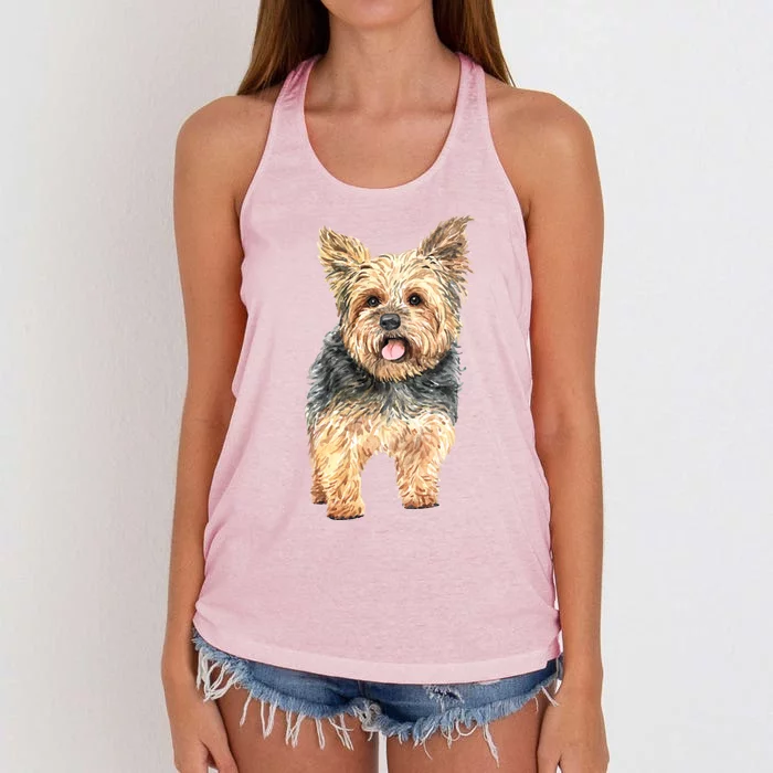 Watercolor Yorkie Yorkshire Terrier Owners Gift Women's Knotted Racerback Tank