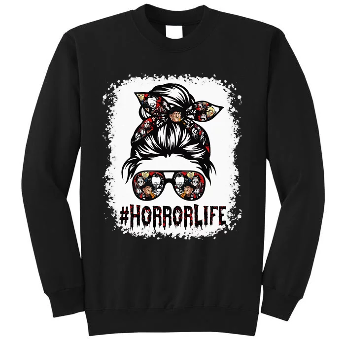 Womens ZPlp Messy Bun Horror Life Horror Movie Horror Mom Halloween Sweatshirt