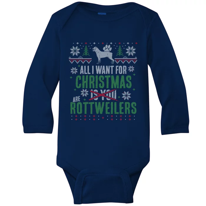 XMas All I Want For Christmas Are Rottweilers Gift Baby Long Sleeve Bodysuit