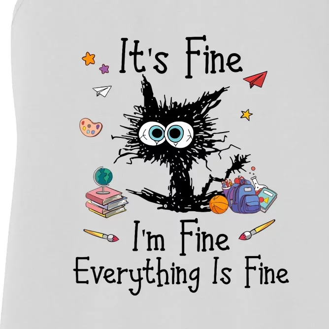 Xmas Black Cat Its Fine Im Fine Everything Is Fine Teacher Gift Women's Racerback Tank