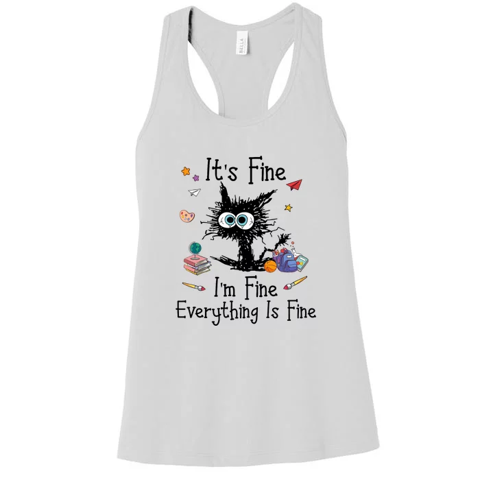 Xmas Black Cat Its Fine Im Fine Everything Is Fine Teacher Gift Women's Racerback Tank