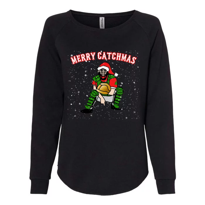 Xmas Baseball Catcher Christmas Baseball Gift Merry Catchmas Gift Womens California Wash Sweatshirt