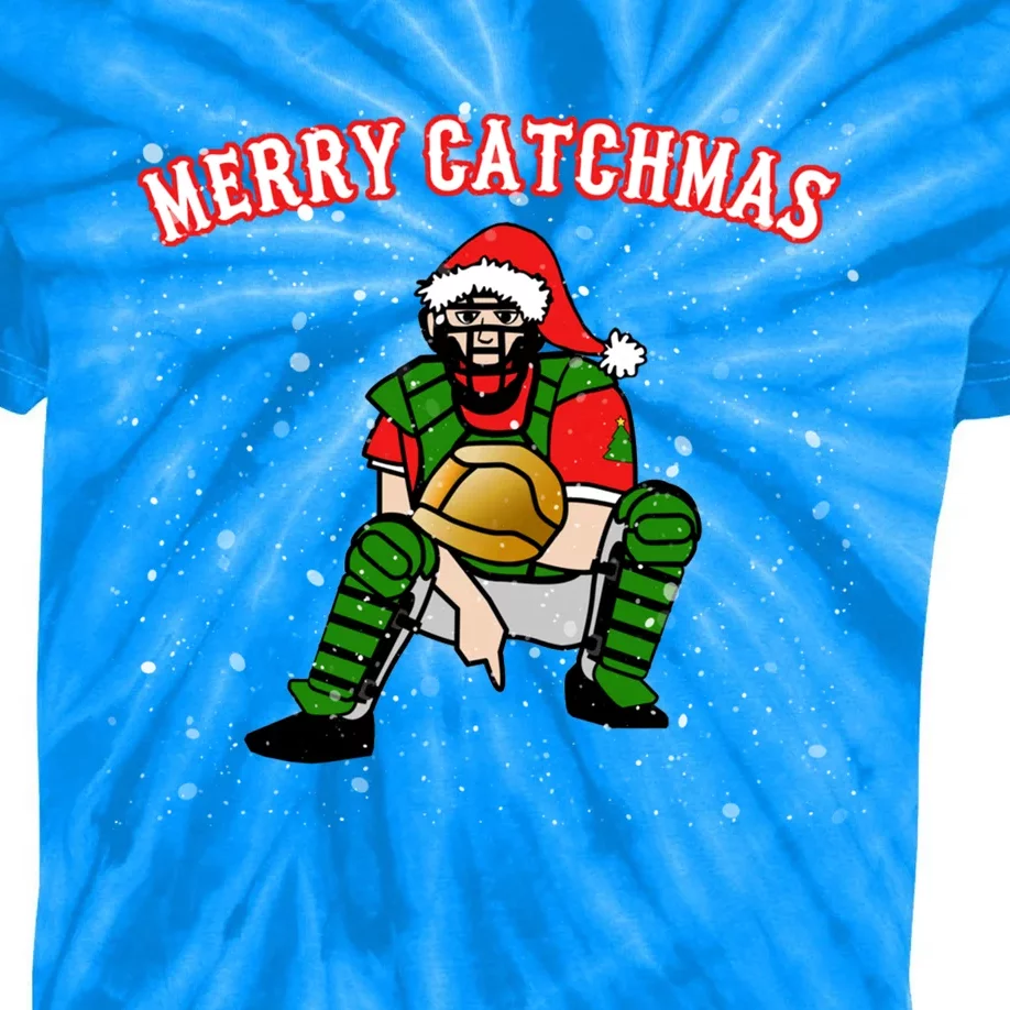 Xmas Baseball Catcher Christmas Baseball Gift Merry Catchmas Gift Kids Tie-Dye T-Shirt