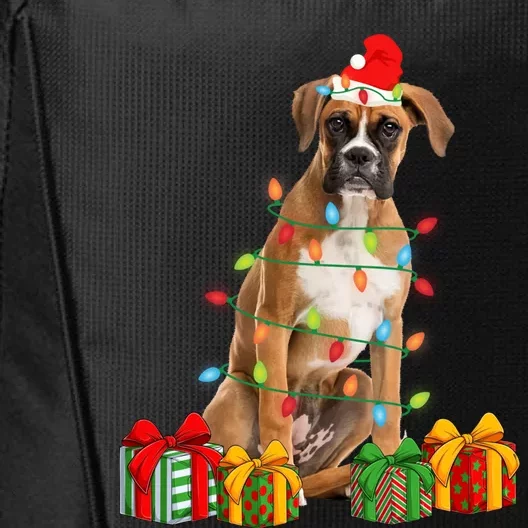 Xmas Boxer Dog Christmas Lights Puppy Lover Great Gift City Backpack