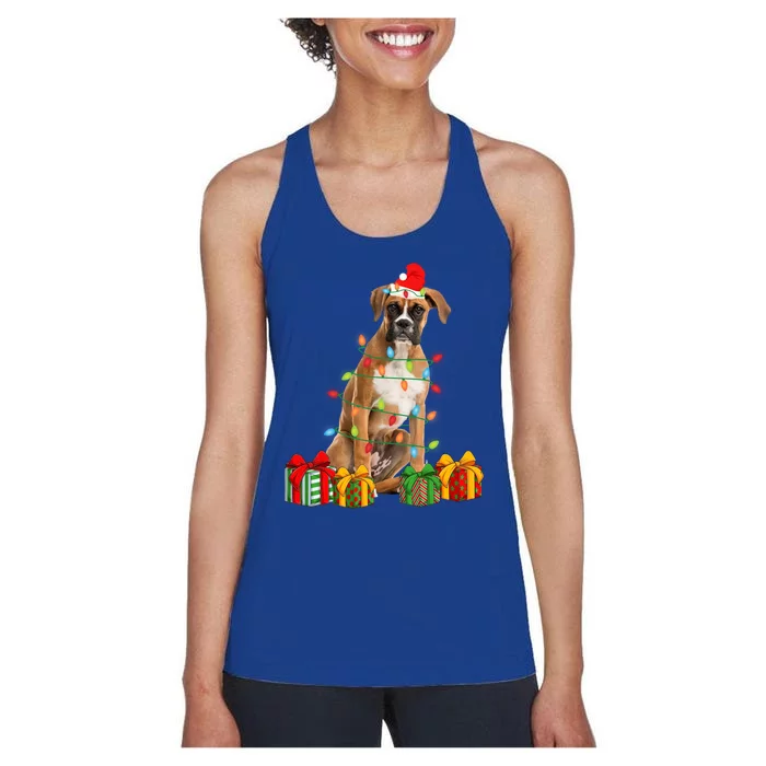 Xmas Boxer Dog Christmas Lights Puppy Lover Great Gift Women's Racerback Tank