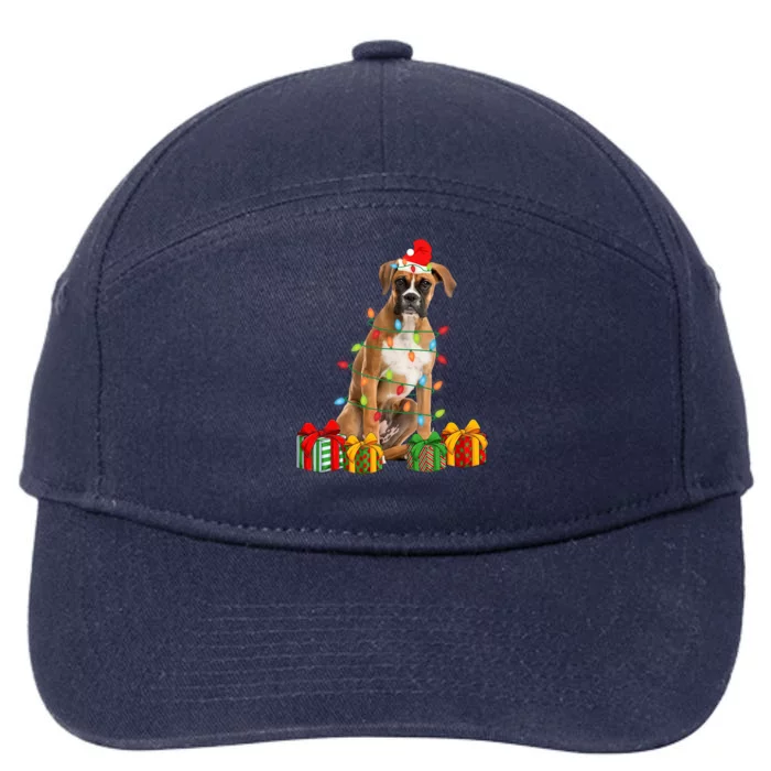 Xmas Boxer Dog Christmas Lights Puppy Lover Great Gift 7-Panel Snapback Hat