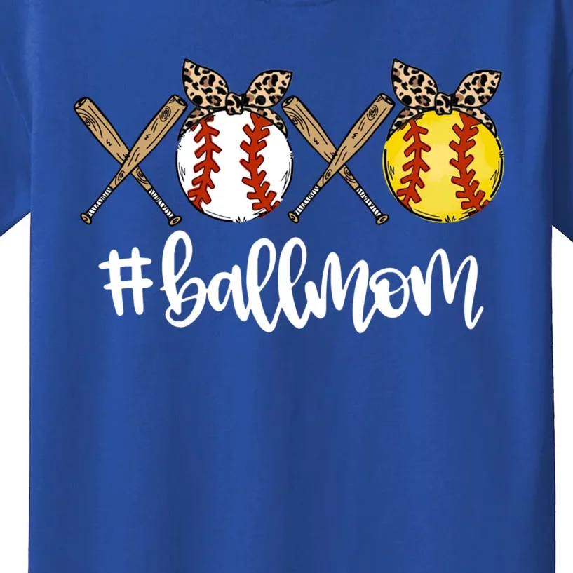 Xoxo Ballmom Leopard Mothers Day Baseball Softball Baller Great Gift Kids T-Shirt