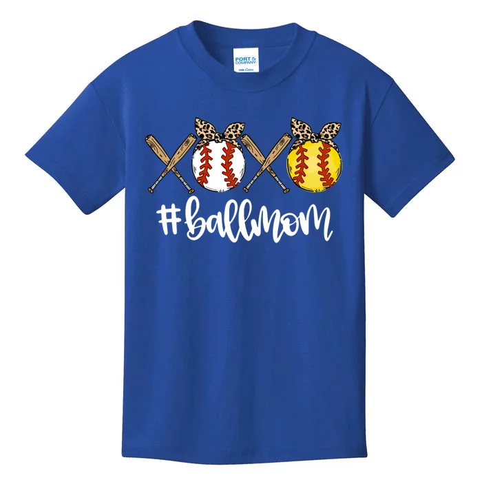 Xoxo Ballmom Leopard Mothers Day Baseball Softball Baller Great Gift Kids T-Shirt