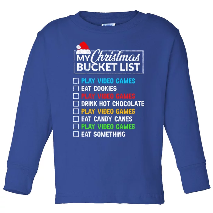 Xmas Bucket List Santa Hat Funny Video Gamer Christmas Funny Gift Toddler Long Sleeve Shirt