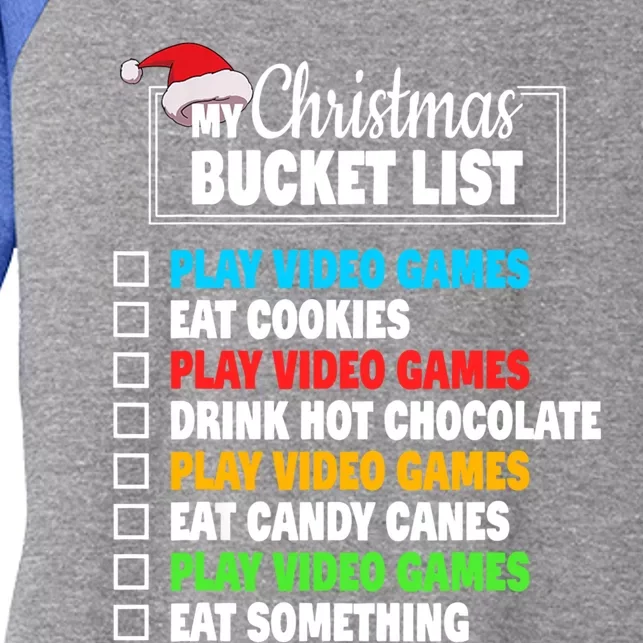 Xmas Bucket List Santa Hat Funny Video Gamer Christmas Cute Gift Women's Tri-Blend 3/4-Sleeve Raglan Shirt