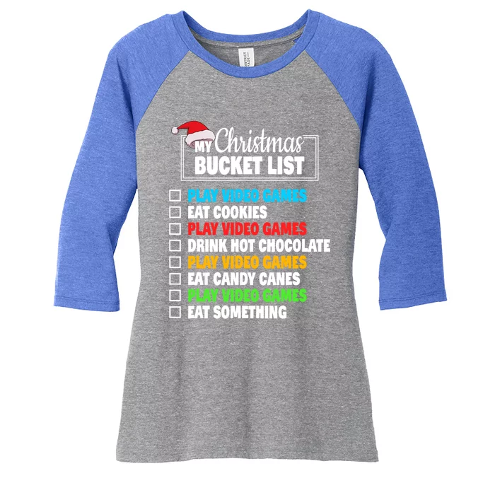 Xmas Bucket List Santa Hat Funny Video Gamer Christmas Cute Gift Women's Tri-Blend 3/4-Sleeve Raglan Shirt