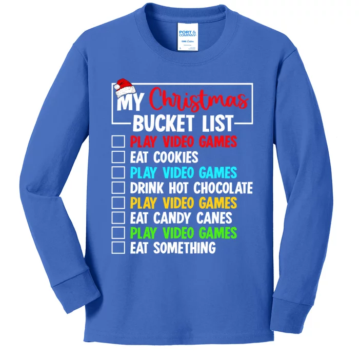 Xmas Bucket List Video Game Gamer Christmas Gift Kids Long Sleeve Shirt