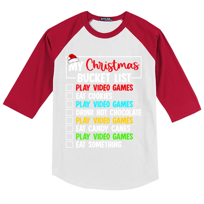 Xmas Bucket List Video Game Gamer Christmas Gift Kids Colorblock Raglan Jersey