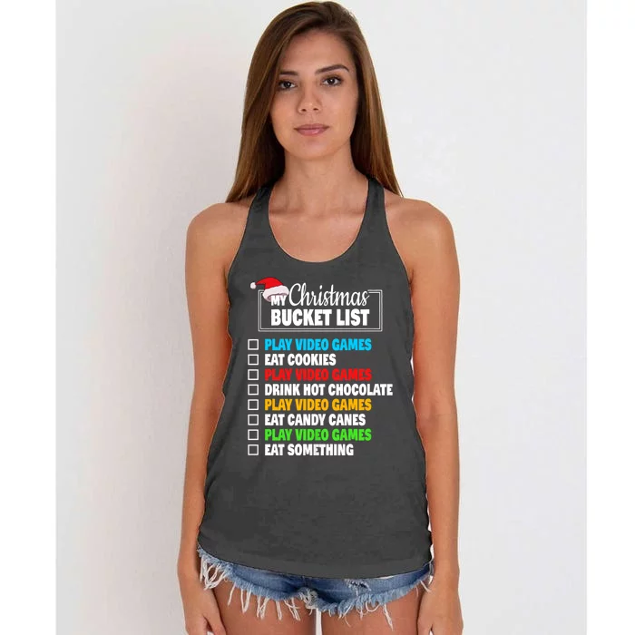 Xmas Bucket List Video Games Funny Gamer Boy Christmas Women's Knotted Racerback Tank