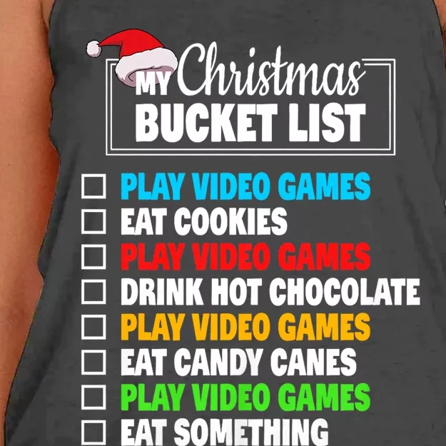 Xmas Bucket List Video Games Funny Gamer Boy Christmas Women's Knotted Racerback Tank