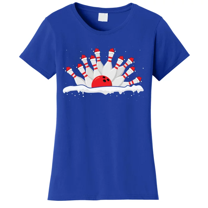 Xmas Bowling Lover Christmas Bowling Pins Santa Hat Bowl Cute Gift Women's T-Shirt