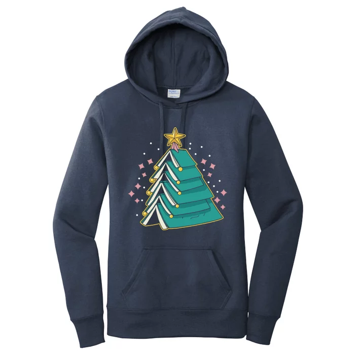 Xmas Book Nerd Library Lover Bookworm Book Christmas Tree Funny Gift Women's Pullover Hoodie