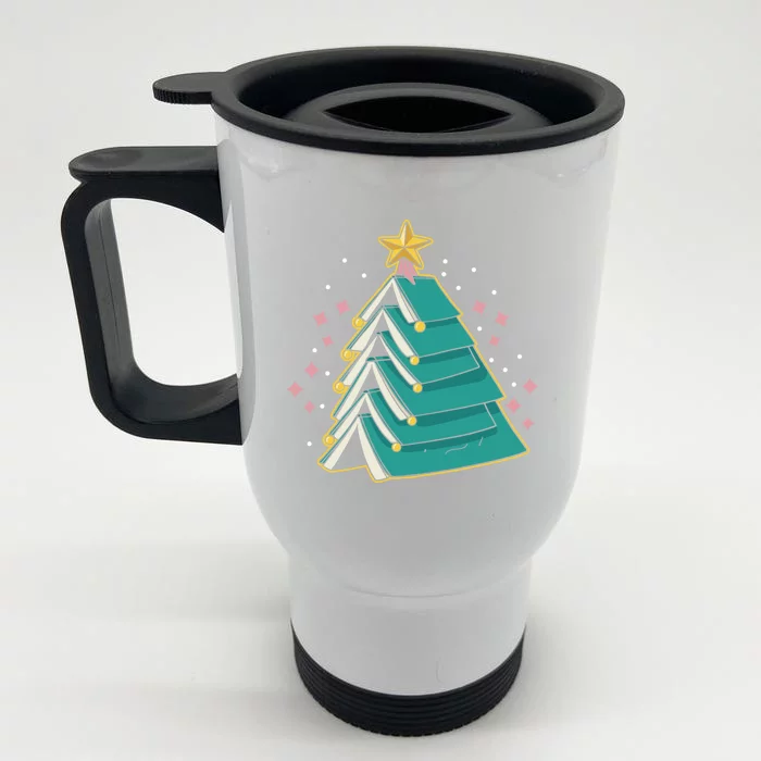 Xmas Book Nerd Library Lover Bookworm Book Christmas Tree Funny Gift Front & Back Stainless Steel Travel Mug