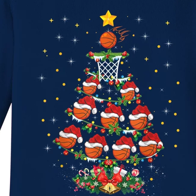 Xmas Basketball Sports Lover Basketball Christmas Tree Gift Baby Long Sleeve Bodysuit