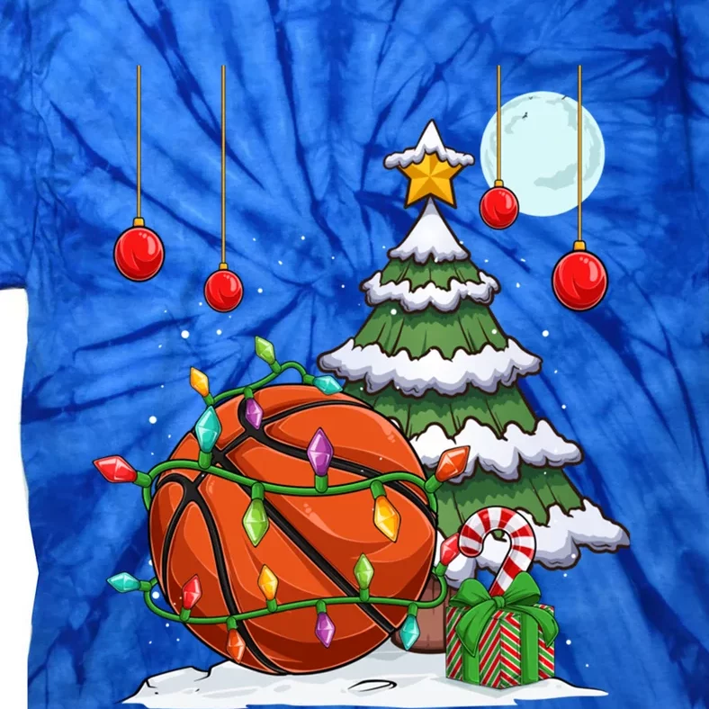 Xmas Basketball Sports Tree Lights Winter Happy Christmas Meaningful Gift Tie-Dye T-Shirt