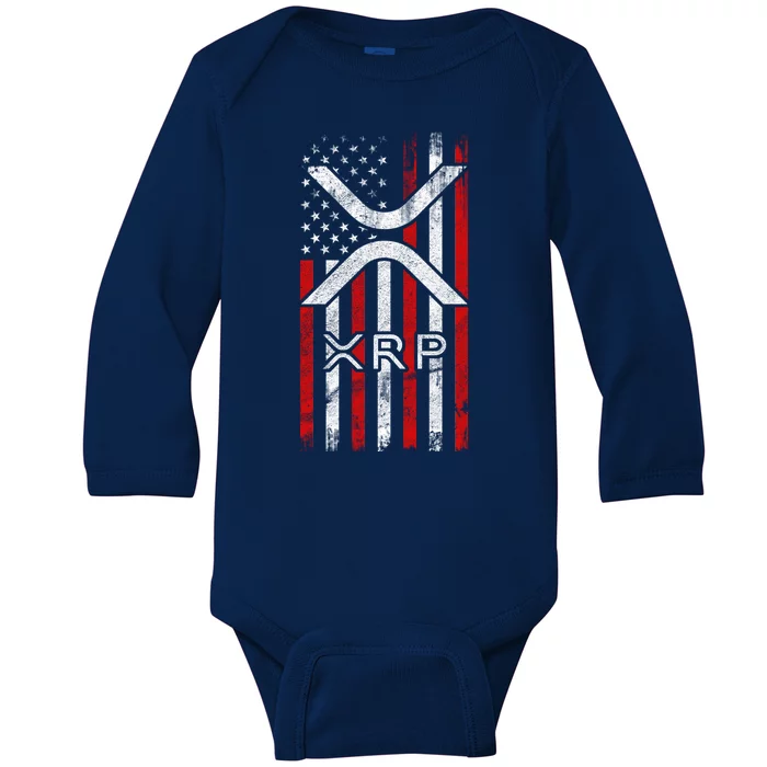 Xrp Cryptocurrency American Flag Baby Long Sleeve Bodysuit