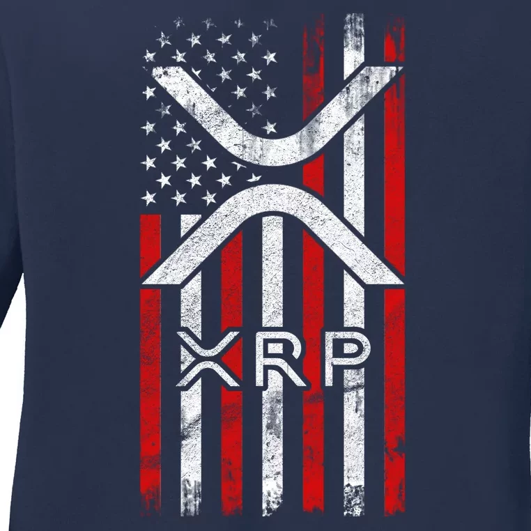 Xrp Cryptocurrency American Flag Ladies Long Sleeve Shirt