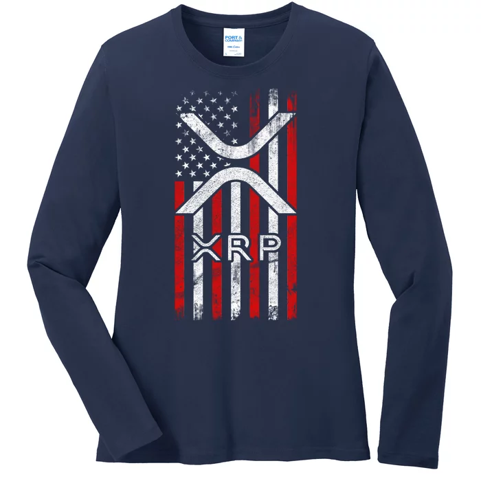 Xrp Cryptocurrency American Flag Ladies Long Sleeve Shirt