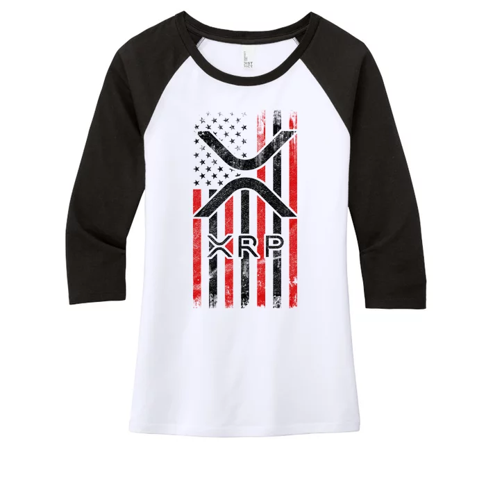 Xrp Cryptocurrency American Flag Women's Tri-Blend 3/4-Sleeve Raglan Shirt