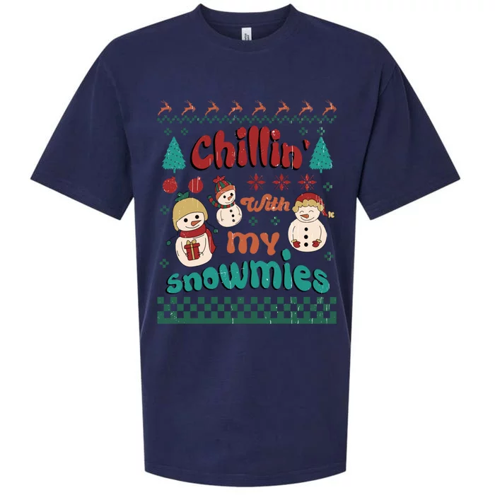 Xmas Christmas Chillin With My Snowmies Gift Sueded Cloud Jersey T-Shirt