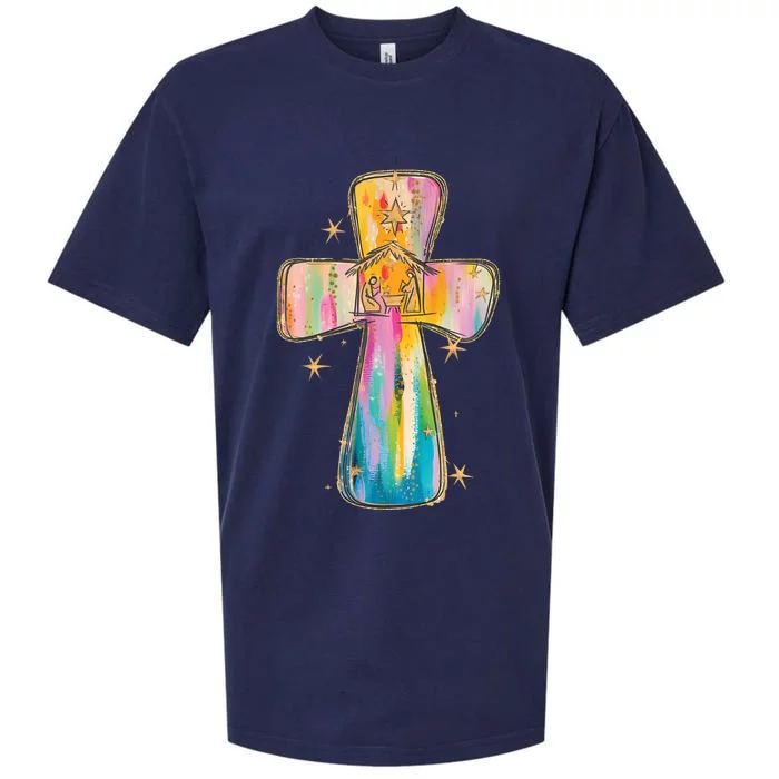 Xmas Christmas Christian Cross Jesus Faith Sueded Cloud Jersey T-Shirt