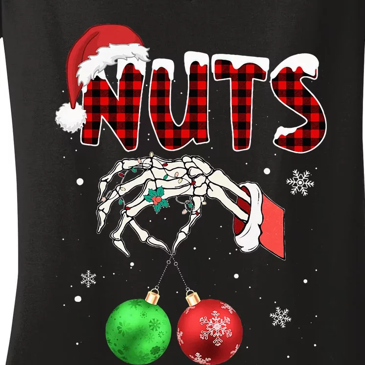 Xmas Chestnuts Chest Nuts Christmas Funny Couple Matching Women's V-Neck T-Shirt