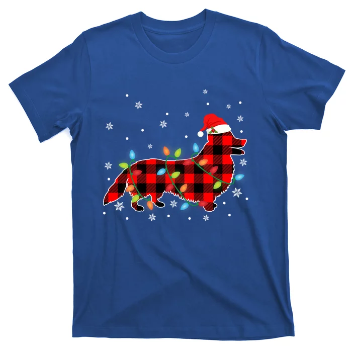 Xmas Corgi Dog Red Plaid Christmas Lights Gift T-Shirt