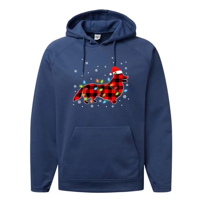 Xmas Corgi Dog Red Plaid Christmas Lights Gift Performance Fleece Hoodie